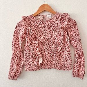 Zara White and Rust Red Floral Ruffle Top Sz 9